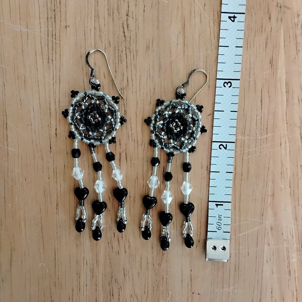 Black and white beaded earrings for pierced ears